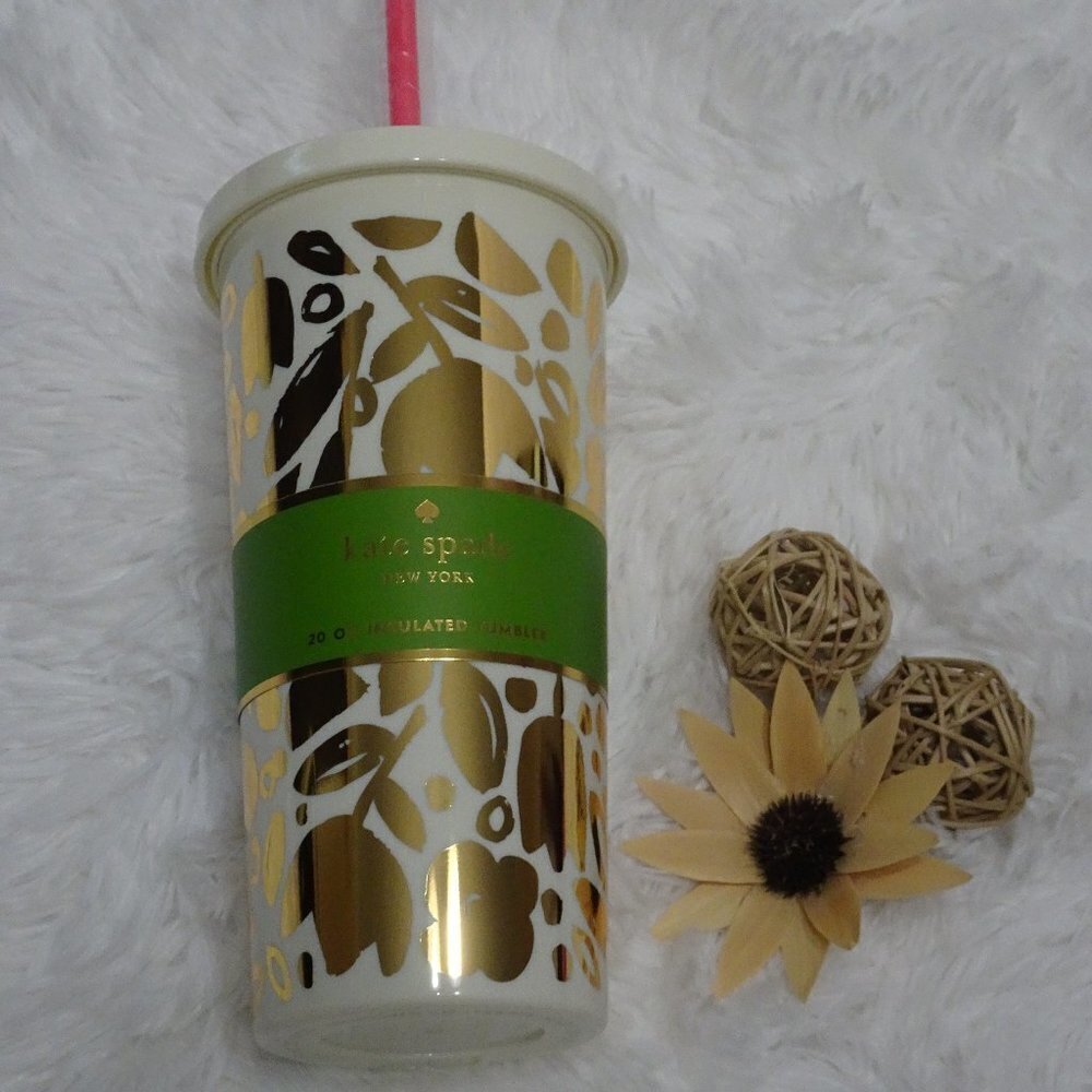Kate Spade GOLDEN FLORAL Tumbler With Lid Acrylic Preppy Floral Stylish